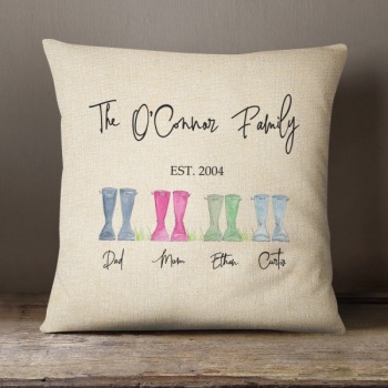Luxury Personalised Cushion - Inner Pad Included - Welly Boots Family